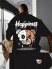 Unisexs Happiness Split Skull Bear Tshirt Streetwear Inspired Inspirational Tee Perfect For Y2k And Casual Daily Wear