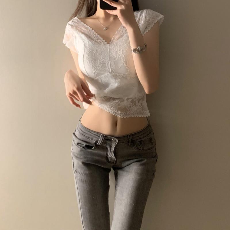 Letní dámské tričko Krajka Sexy tílko Dámská móda Slim Fit Bez kosticový top Elegantní krajkový dámský top