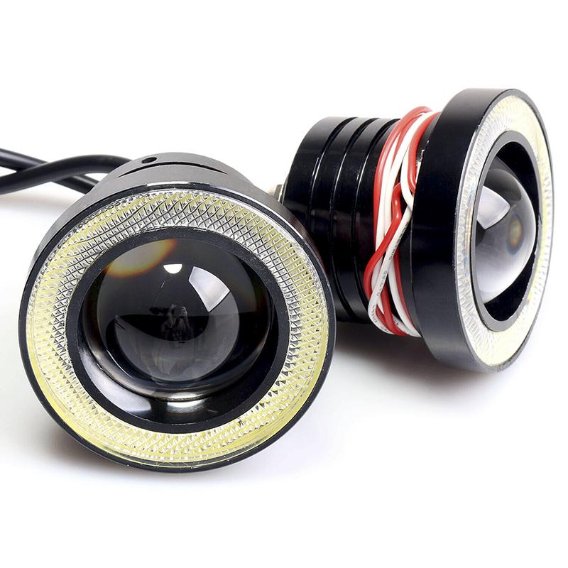 2.5 '' 15W Araba Beyaz COB LED Projektör Melek Gözler Mavi Halka DRL Sis Far Lambası