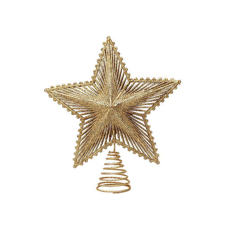 Three Dimensional Five Pointed Star Christmas Tree Top Gold Glitter Iron Decorations Christmas Window Scene Layout