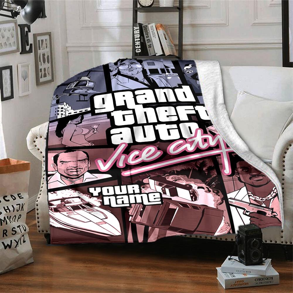 Grand Theft Auto Customize Text Blanket Lightweight Customizable Blanket Comfortable for Home Decor Nap Livingroom Picnics Four Seasons Universal