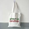 New Fashion Women Shopping Bag Ladies Canvas Plaid Merry Christmas Printed Shopping Bags Totes Girls School Bag