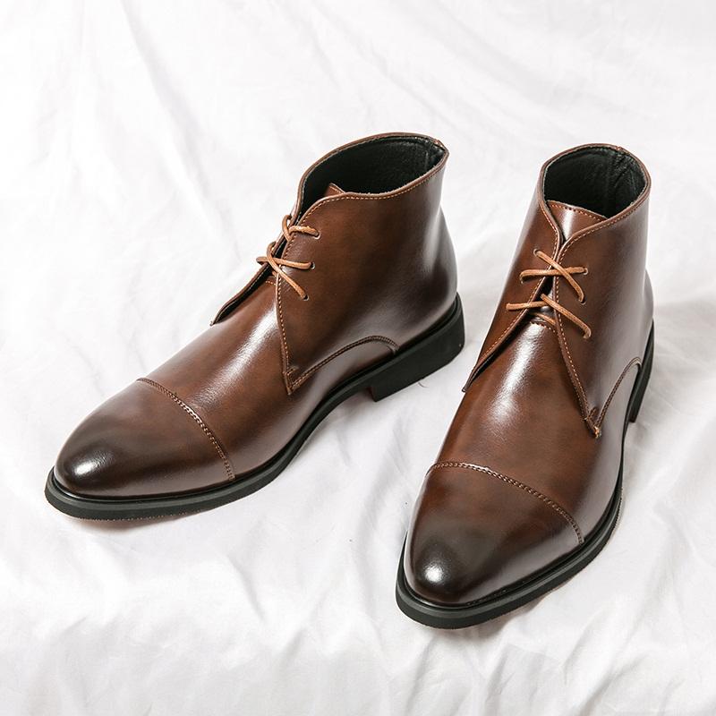 Mode Nya Vintermode Spetsiga Svarta Bruna Snörskor Ankelstövlar Trend Herr Casual Lyx Höga Skor Zapatos Hombre Vestir