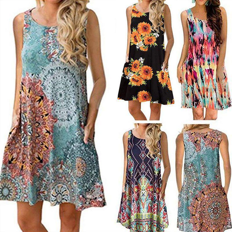 Zomer Boho Bloemen Tankjurk voor Dames Met Comfortabele Losse Pasvorm Voor Casual Stranduitjes