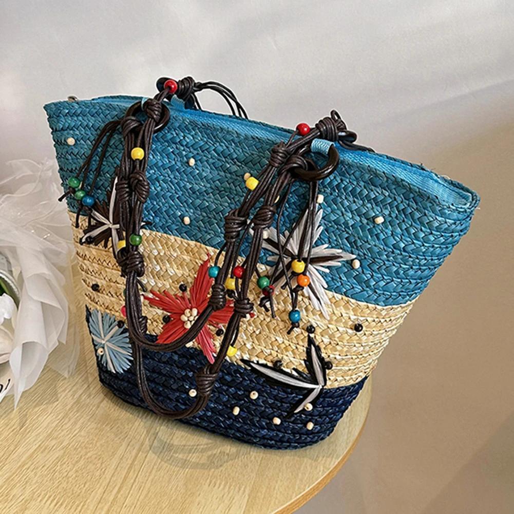 Seestern Handgewebte Tasche Handbestickt Perlenbesetzt Böhmische Strohtasche Sommer Mode Lässig Einfach Elegant für Reise Urlaub