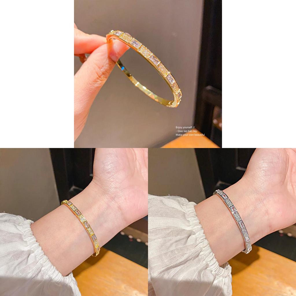Light Luxury Geometric Metal Bracelet With Cz Stones For Fashionable Women