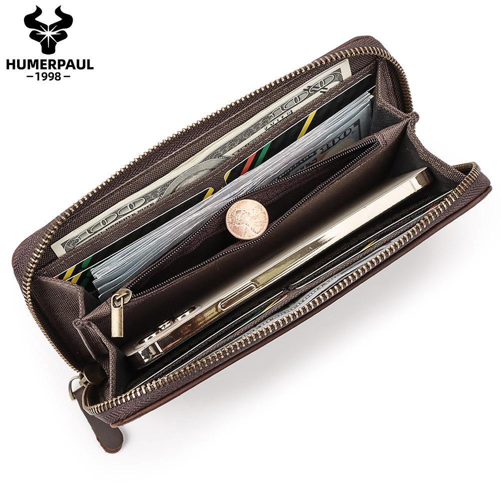 Humerpaul Men Leather Wallet Long Wallet Clutch Bag Mobile Phone Bag