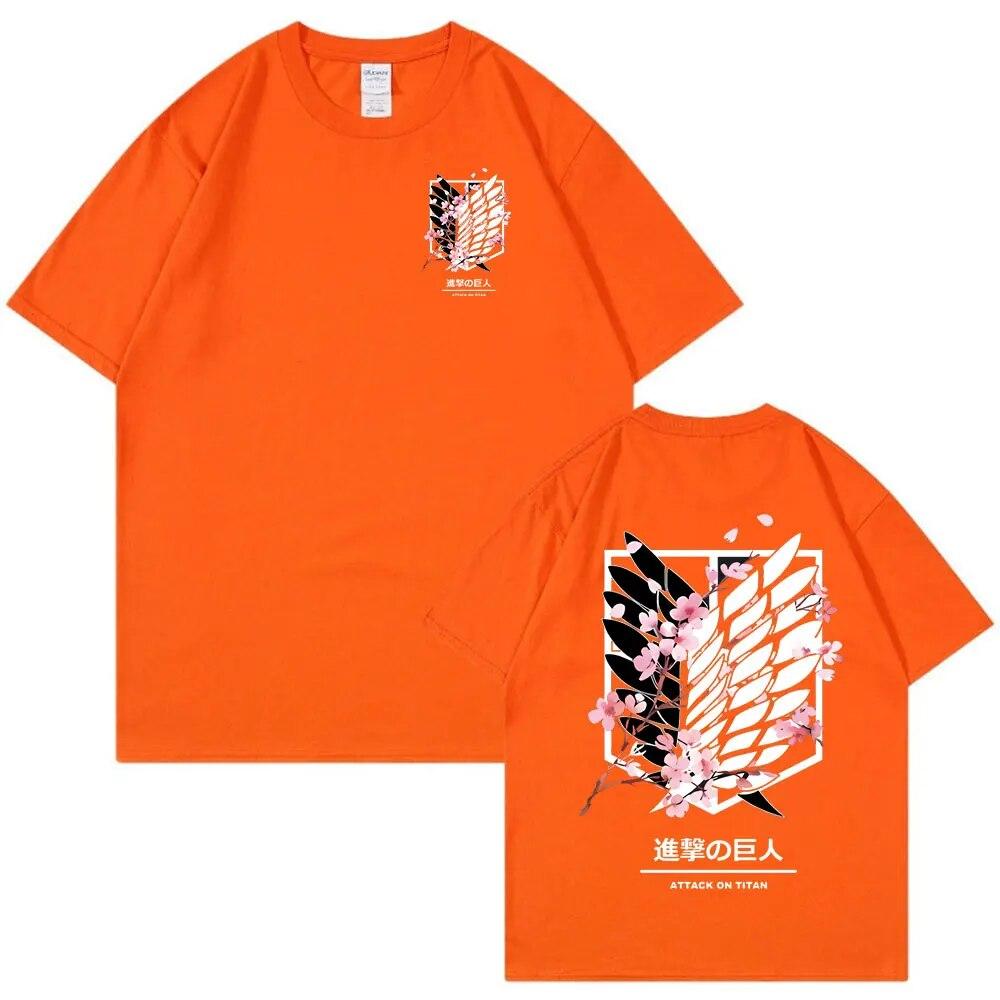 Anime atak tytanów koszulka Ackerman Mikasa Eren Jaeger kwiat wiśni Logo grafika T Shirt unisex kobiety ubrania bawełniane t-shirty