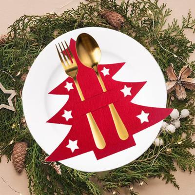 12Pcs Christmas Cutlery Set Christmas Tree Design Felt Washable Reusable Felt Knife Fork Cutlery Bag Holiday Table Decoration