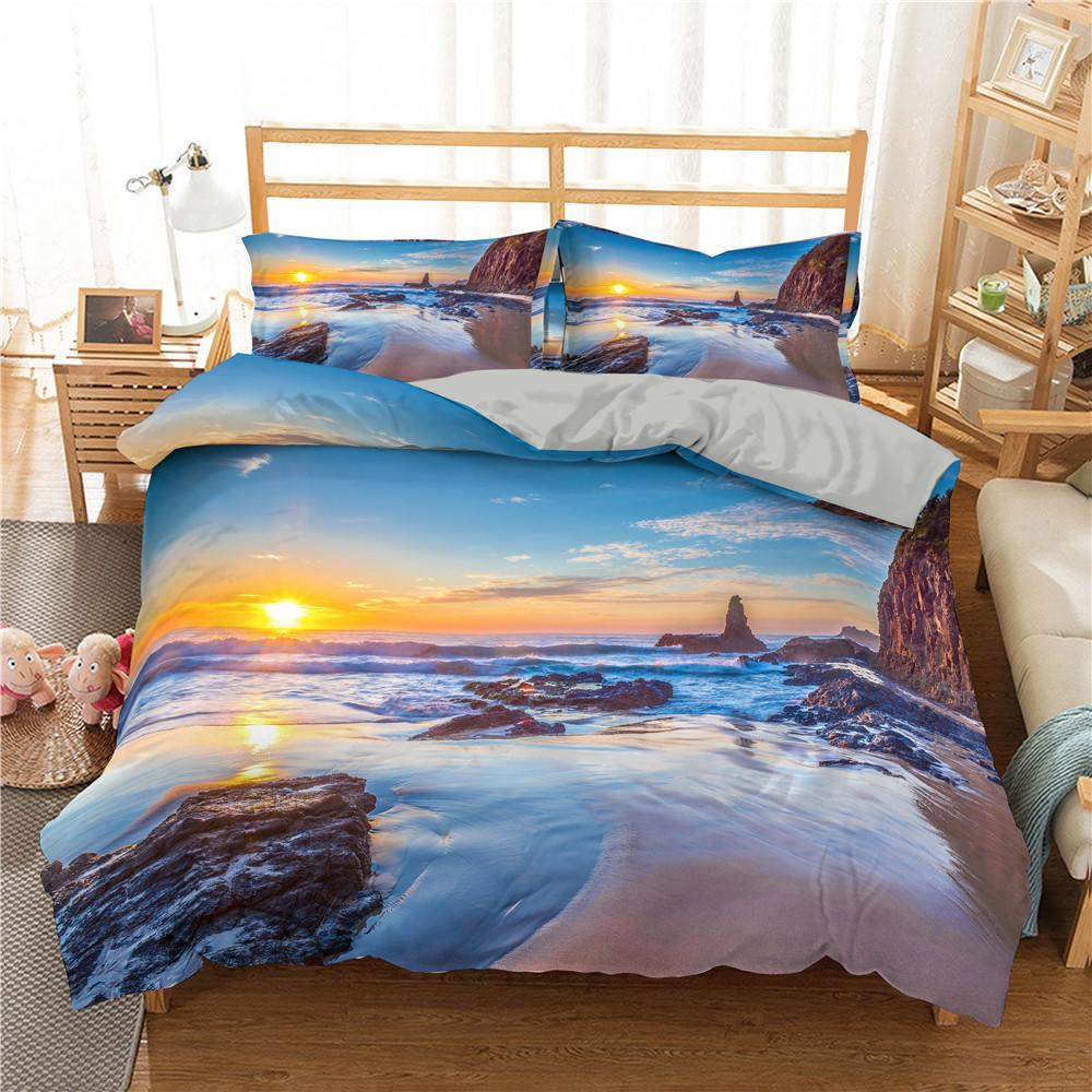 3D Beach Theme Home Bedding Set Summer Cool Vacation Style Quilt Cover Pillow Case 2/3 Pieces AU/DE/EU/US/UK Full Size Home Decoration