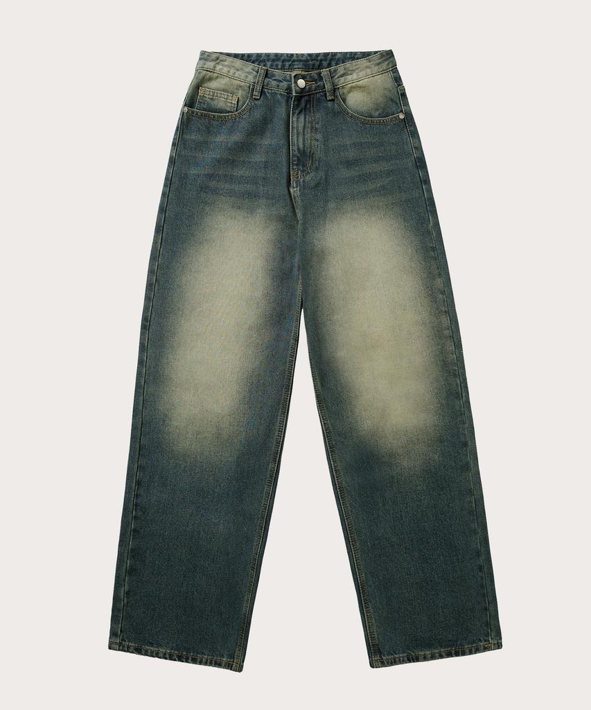 Akeusi Loose Washed Balloon Fit Wide Denim Pants Unisex (Yellow-Blue)