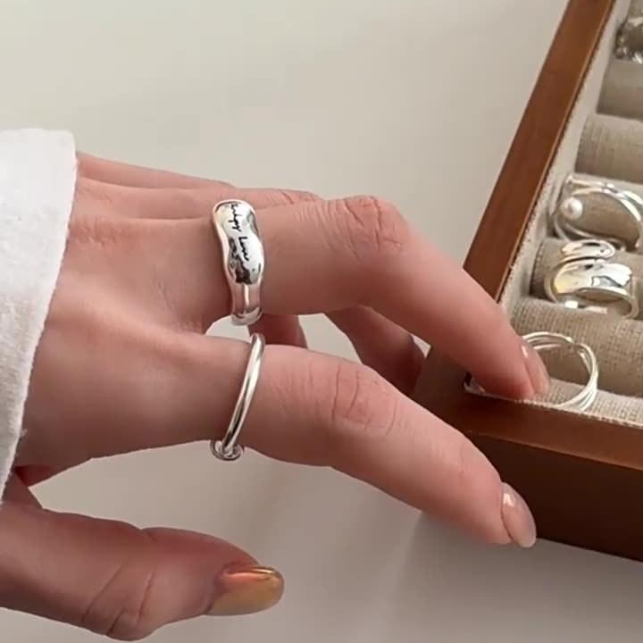 Unregelmäßiger glänzender gravierter offener Ring Ins Wind Nischendesign Senior Persönlichkeit verstellbarer Ring Tide Fingerringe Kreativer geometrischer Partyschmuck