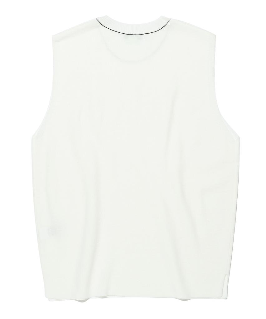 Aott Unisex Top Stitch Crew Neck Knit Vest Ivory