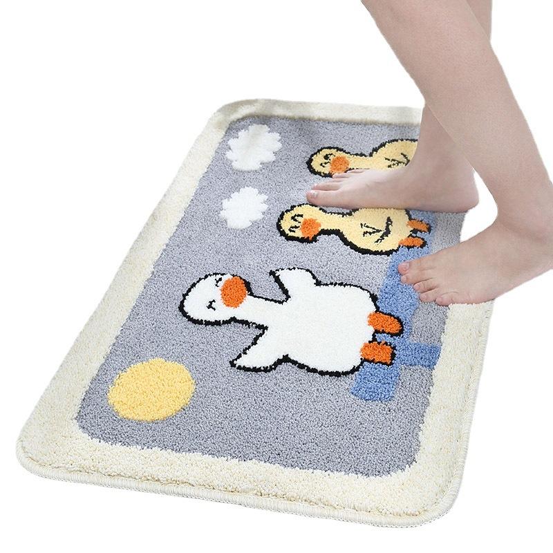 Cartoon Restroom Bathroom Moisture-wicking Non-slip Cushion Bedroom Kids Room Carpet Cute Ducklings Into The Door Foot Mat