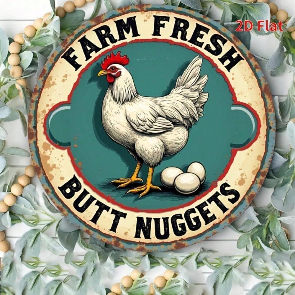 Farm Fresh Butt Nuggets Vintage Rooster Metal Sign Rustic Wall Decor Kitchen Cafe Bar Office Gift Plaque