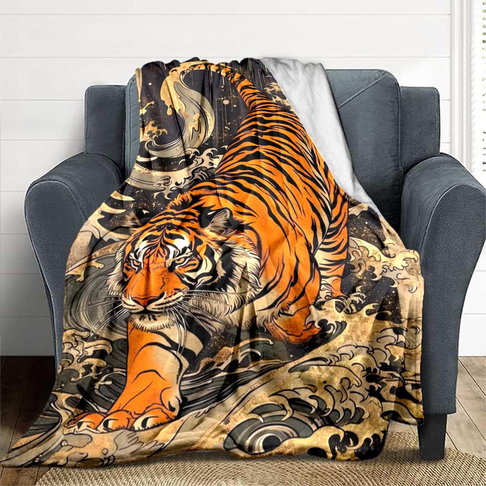 1pc Tiger Wave Print Blanket - Perfect Gift for Birthdays, Christmas & Halloween- Soft, Warm & Versatile Yy250909133