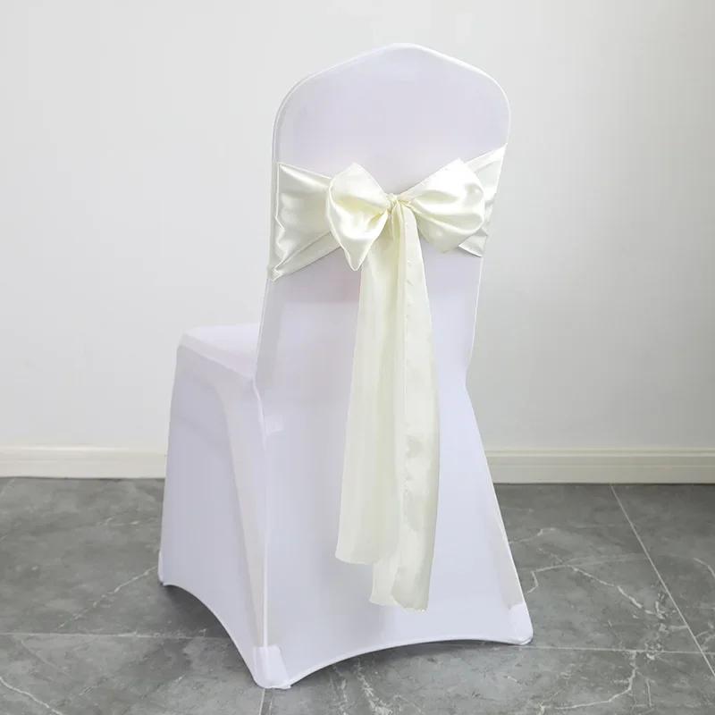 10pcs/50pcs Rose Gold Satin Chair Sash Tie Silk Wedding Chair Bow Ribbon Knot Belts For Party Event Hotel Banquet Decoration