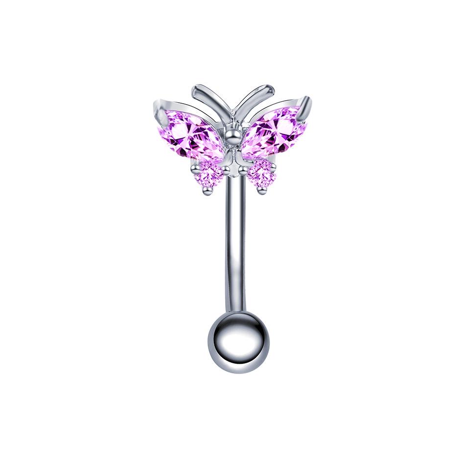 Stainless Steel Zircon Inlaid Navel Ring Body Piercing Jewelry