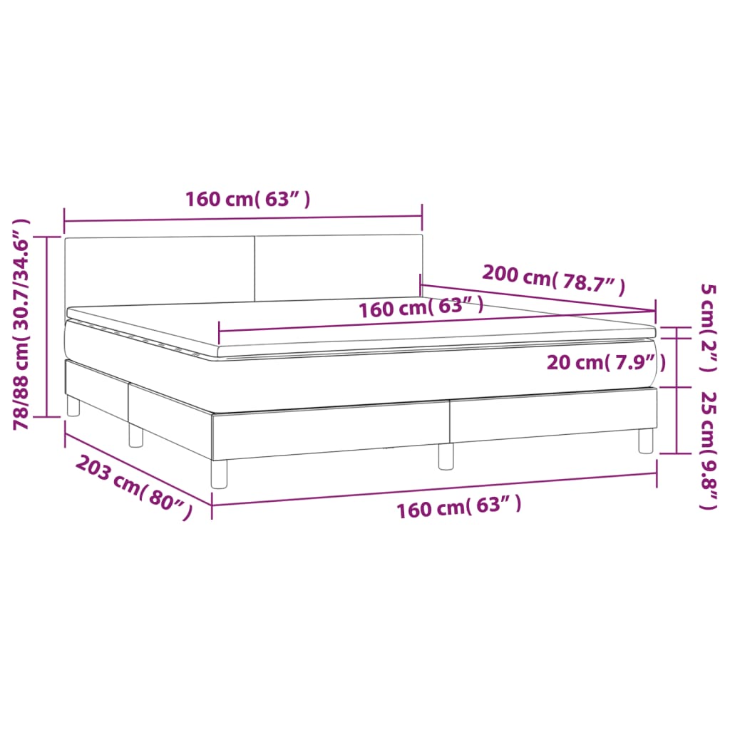 Box Spring Bed with Mattress Light Grey 160 X 200 Cm Fabric