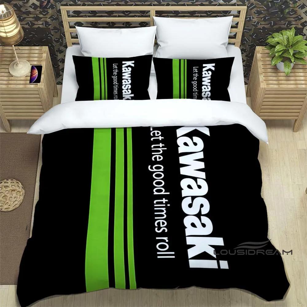 3D Retro Printed K-Kawasaki Motorsykkellogo Sengesett Elegant Sengesett Dynetrekk Sengetrekk Luksus Bursdagsgave