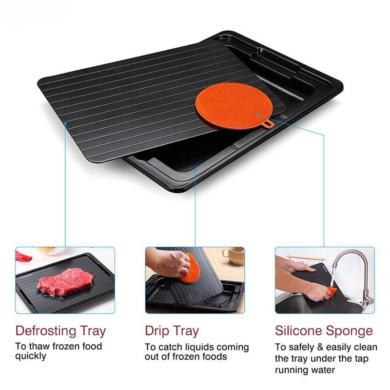 Household Fast Defrosting Tray Aluminum Food Thawing Plate Board Kitchen Frozen Meat Defrost Tool