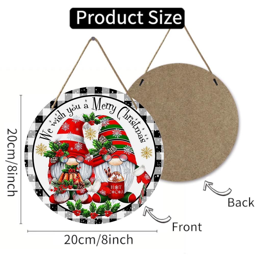Buffalo plaid Christmas gnome art Round Wooden Hanging Plaque farmhouse wall sign rustic door decor winter holiday home party supplies
