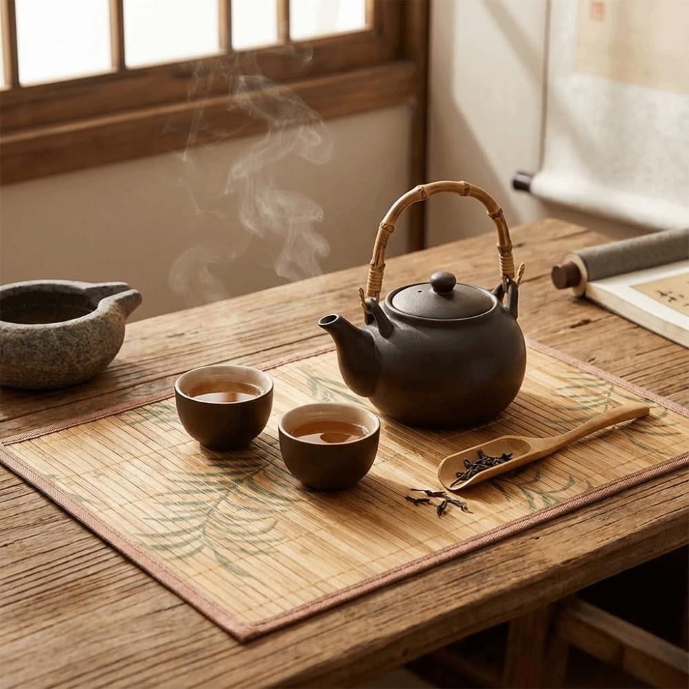High Temperature Resistant Foldable Bamboo Placemat Simple Vintage Teacup Mat Washable Non-Slip Tableware Pad Hotel