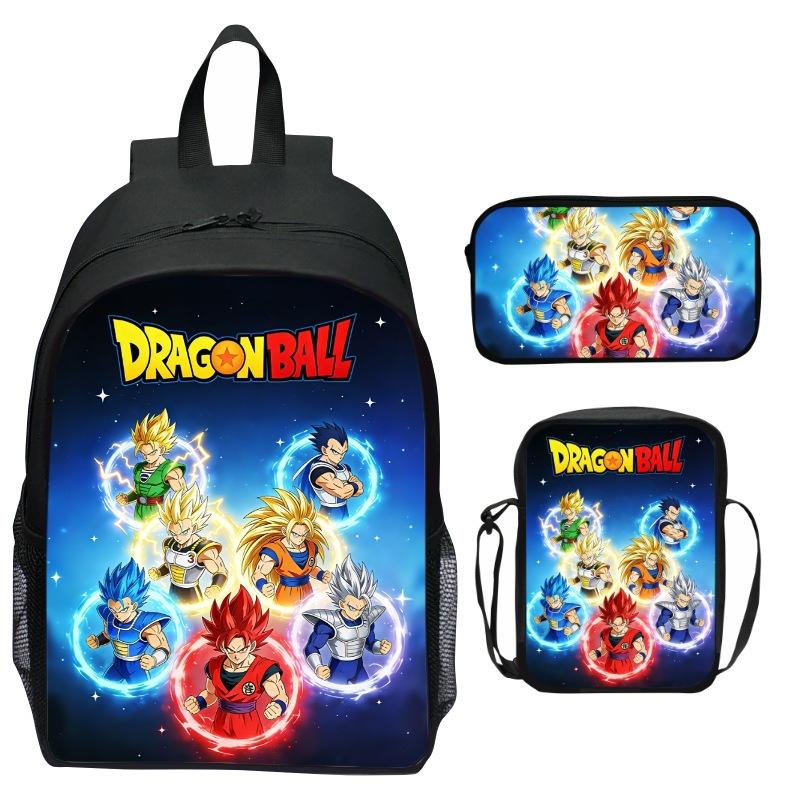 Dragon Ball Geprint Rugzak Set 3-Delig, Cartoon Schooltas voor Kinderen, Lichtgewicht Ergonomische Grote Capaciteit Kinder Boekentas