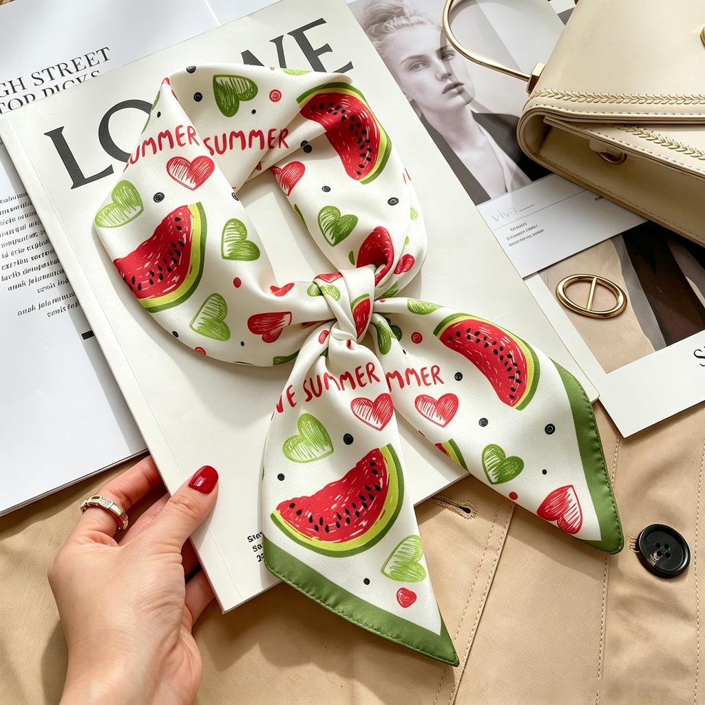 New Retro Plaid Imitation Silk Small Silk Scarf Women's High-end Professional Scarf Shirt Decorative Headband Tied Bag Silk Scarf