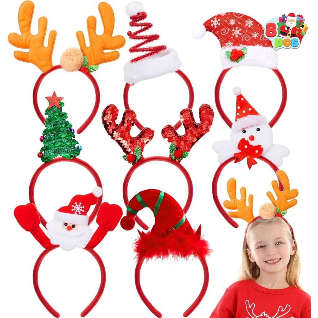 8 Stück Weihnachts-Haarbänder Kopfbedeckung Topper Kostümzubehör entworfen für Kinder Weihnachtsfeiern Weihnachtsfeiertags-Gastgeschenke Geschenk