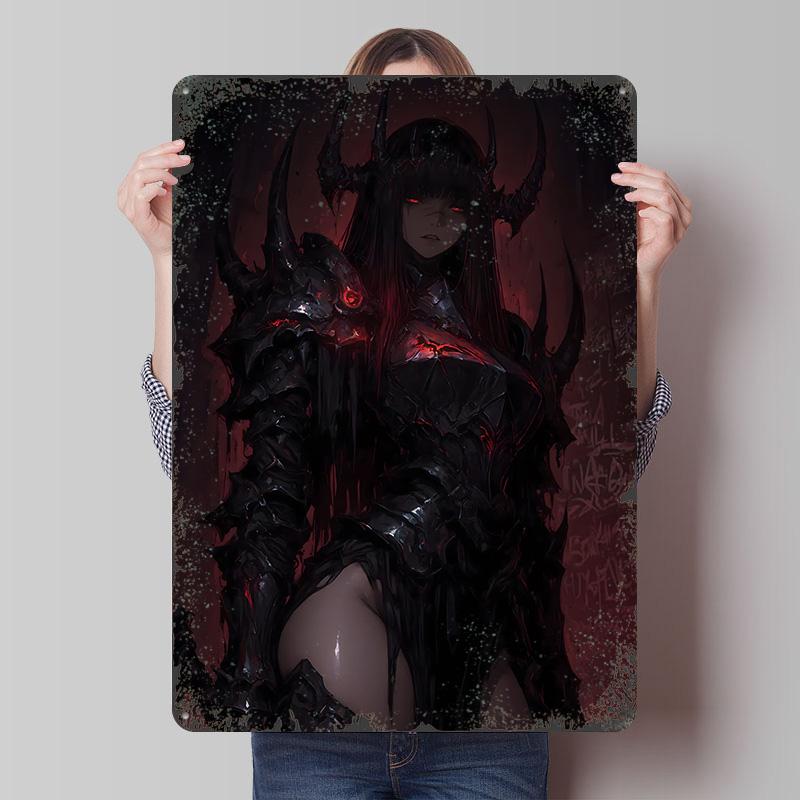 Dark Knight Woman With Horned Armor Metal Poster Customized Wall Art Retro Vintage Tinplate Signs for Bedroom Decoration Room