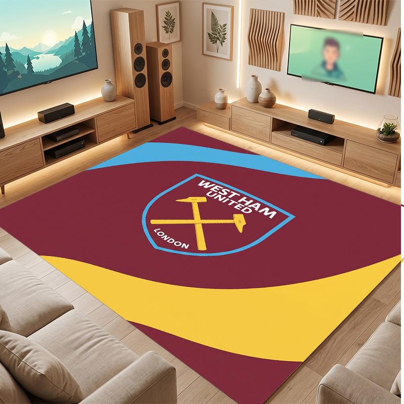 West Ham United Football Print Crystal Velvet Rug, Comfortable Water Absorbent Non Slip Indoor Floor Carpet