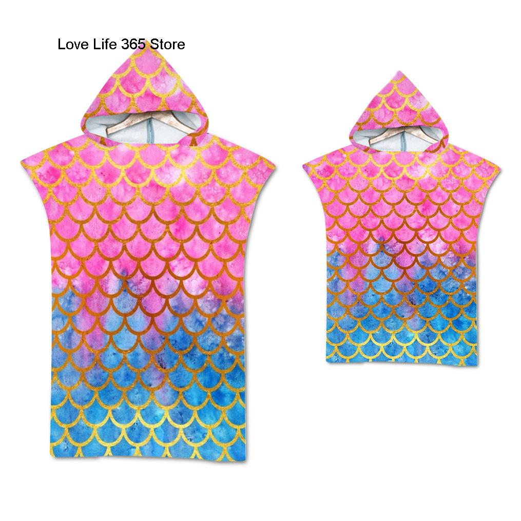 Regenbogen-Skala Mikrofaser Strandtuch Schnelltrocknend Kapuzenmantel Neoprenanzug Handtücher Erwachsene Kinder Eltern-Kind-Poncho Bademantel für Schwimmen Surfen