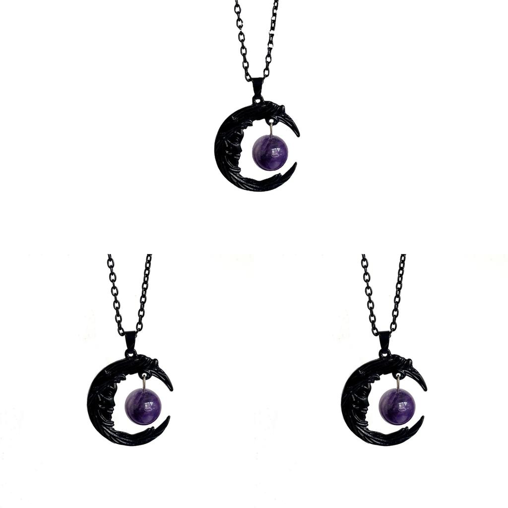 Maankristal Hanger Ketting Met Legering Diep Donkere Gotische Stijl Voor Vrouwen En Mannen