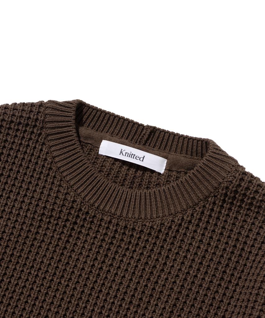 KNITTED Heavy Waffle Round Knit Brown