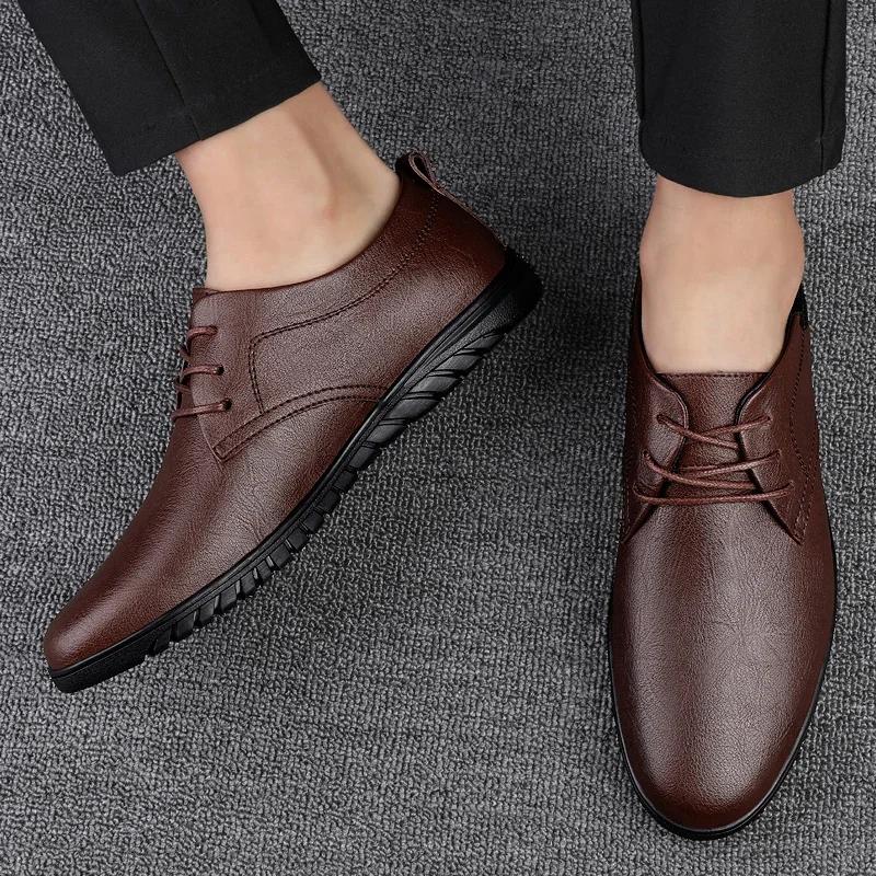 Hoogwaardige Zakelijke Leren Schoenen Puntige Neus Lage Hak Formele Bruiloftsschoenen Echt Leer Modieus Zachte Zool Oxford Schoenen