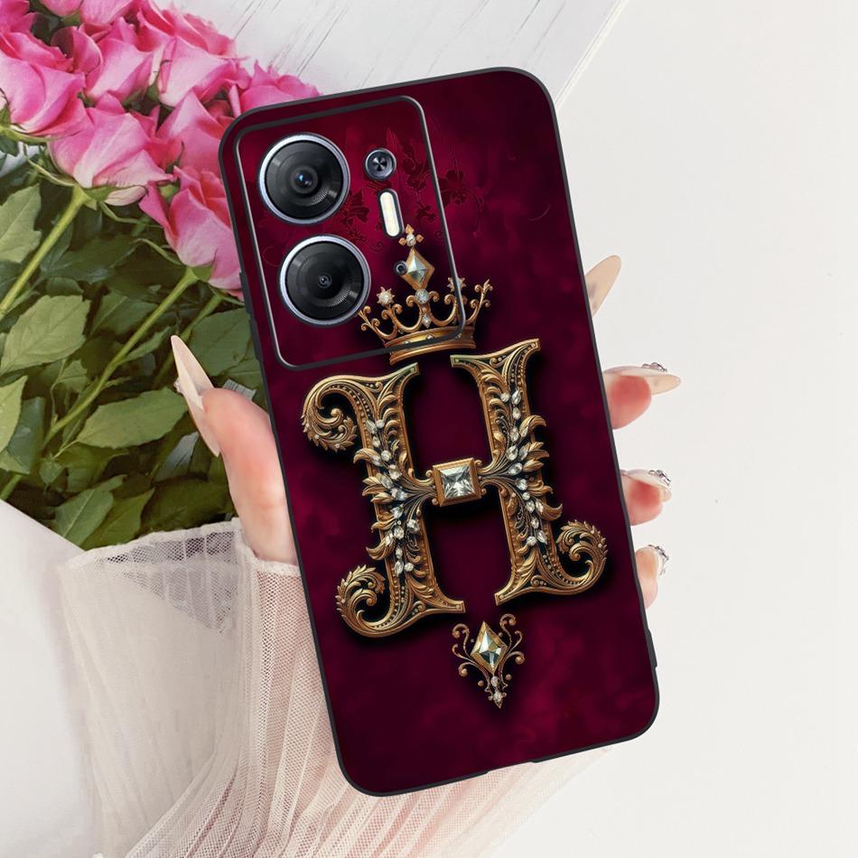 For Infinix Hot 30 5G X6832 Royal Crown Initial Letter Couple Phone Case For Infinix Hot30 5G Black Silicone Soft Covers Bumpers