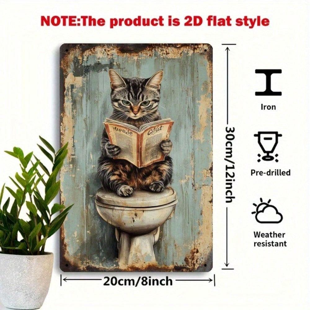 Rolig Svart Katt Badrum Metallskylt Vintage Retro Väggdekor 8x12 Tum