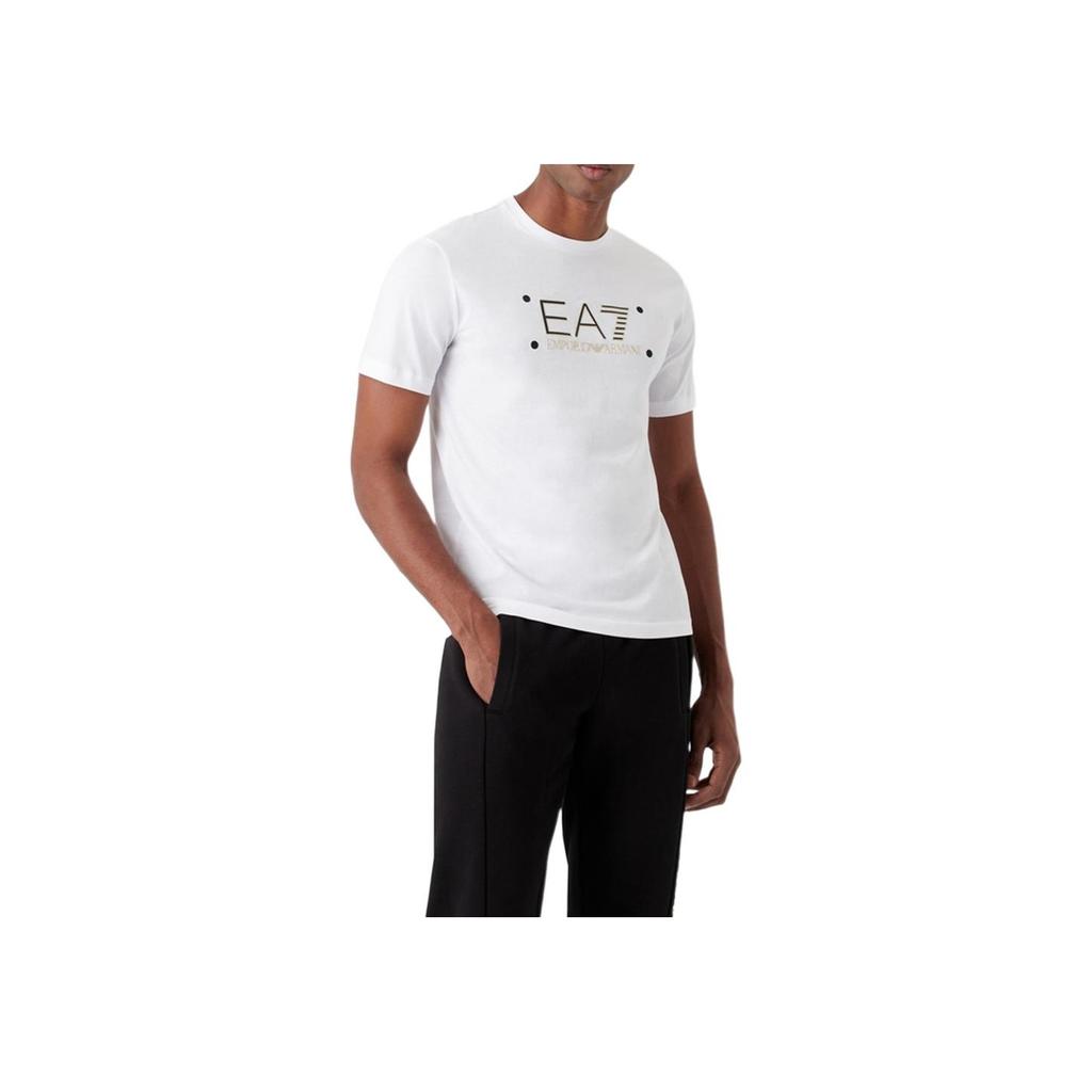 Emporio Armani EA7 SS23 T-Shirt mit Buchstabenprint, Rundhalsausschnitt, Kurzarm, Herren Oberteile Weiß 3RPT20-PJM9Z-1100
