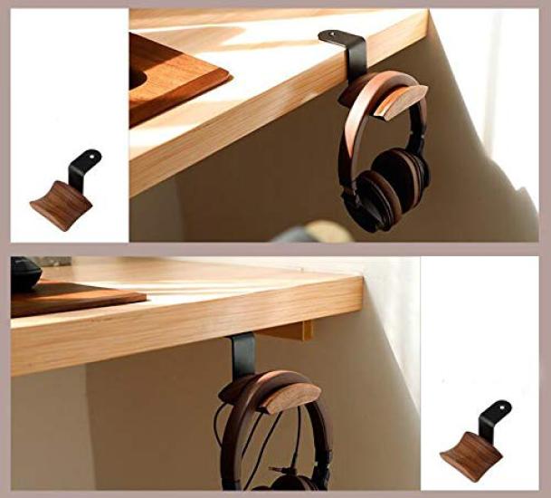 KiaoTime Headphone Hanger Holder Walnut Wood Headset Universal Fit - Stand, (Under-Desk Mount)