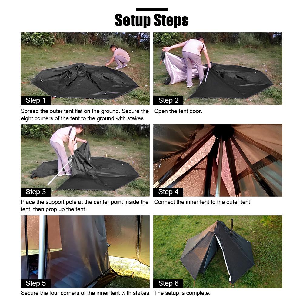 Tenda de acampamento tenda ao ar livre pirâmide tenda única pessoas tipi tenda quente para acampamento caminhadas