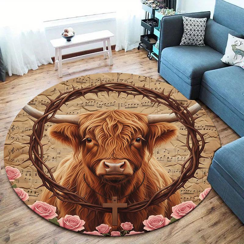 Crucifixanimal Round Area Rug,Carpet Rug for Living Room Bedroom Sofa Playroom Decor,Non Slip Floor Mat