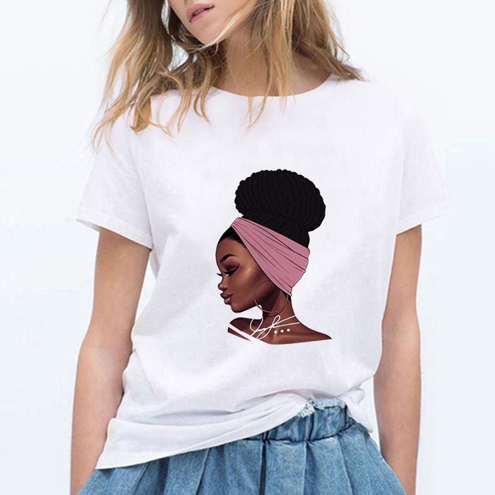 Fashion Cool Melanin Black Tattoo Girl T Shirts Women O Neck Short Sleeve Harajuku Tshirt Kawaii