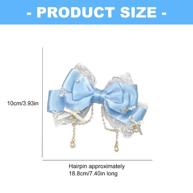Elegant Anime Style Large Bows Hair Clip With Faux Pearls Fringe Fashion Hairpin For Tea Parties And Photoshoots