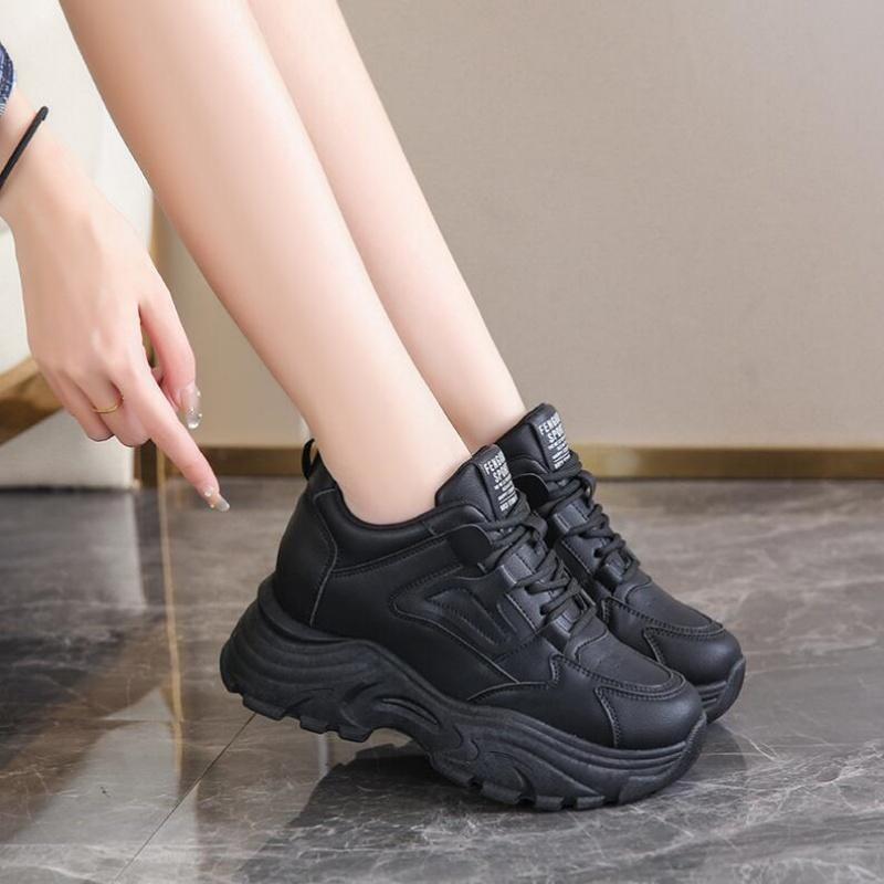 Fashion White Platform Women's Sneakers 2024 Autumn Lace-Up Thick Bottom Sports Shoes Woman Pu Leather Breathable Walking Shoes Female