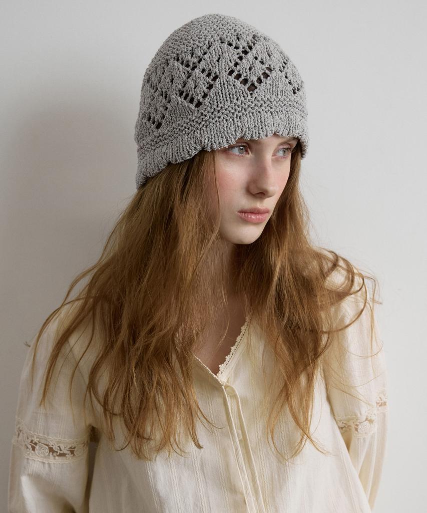 LETTER FROM MOON Scallop Punched Knit Beanie (Gray)