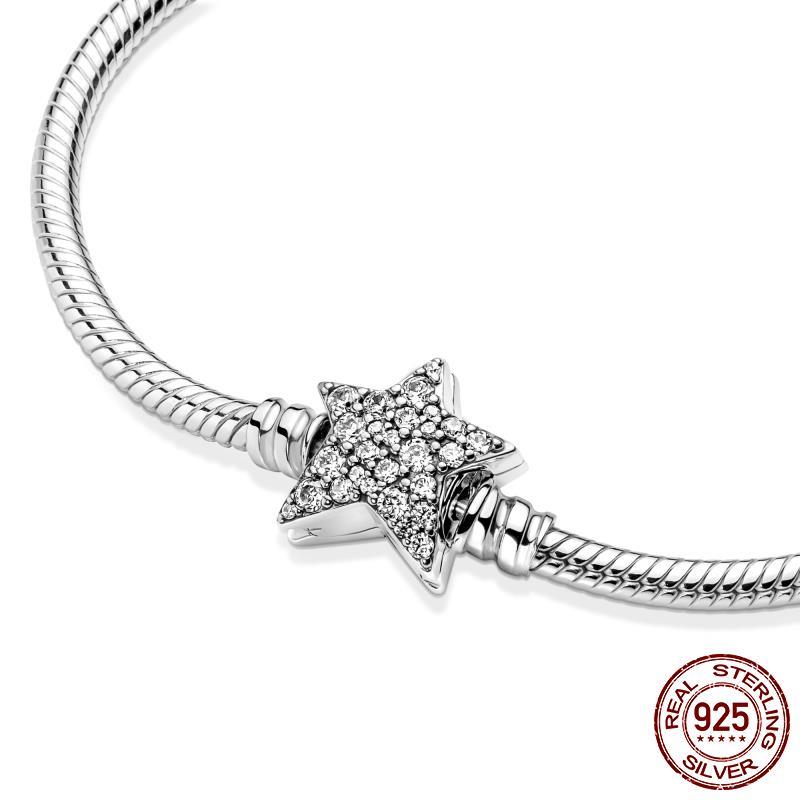 Nueva Pulsera de Cadena de Serpiente de Plata de Ley 925 Moments con Cierre de Estrella Asimétrico para Hacer Joyería con Abalorios de Moda Original