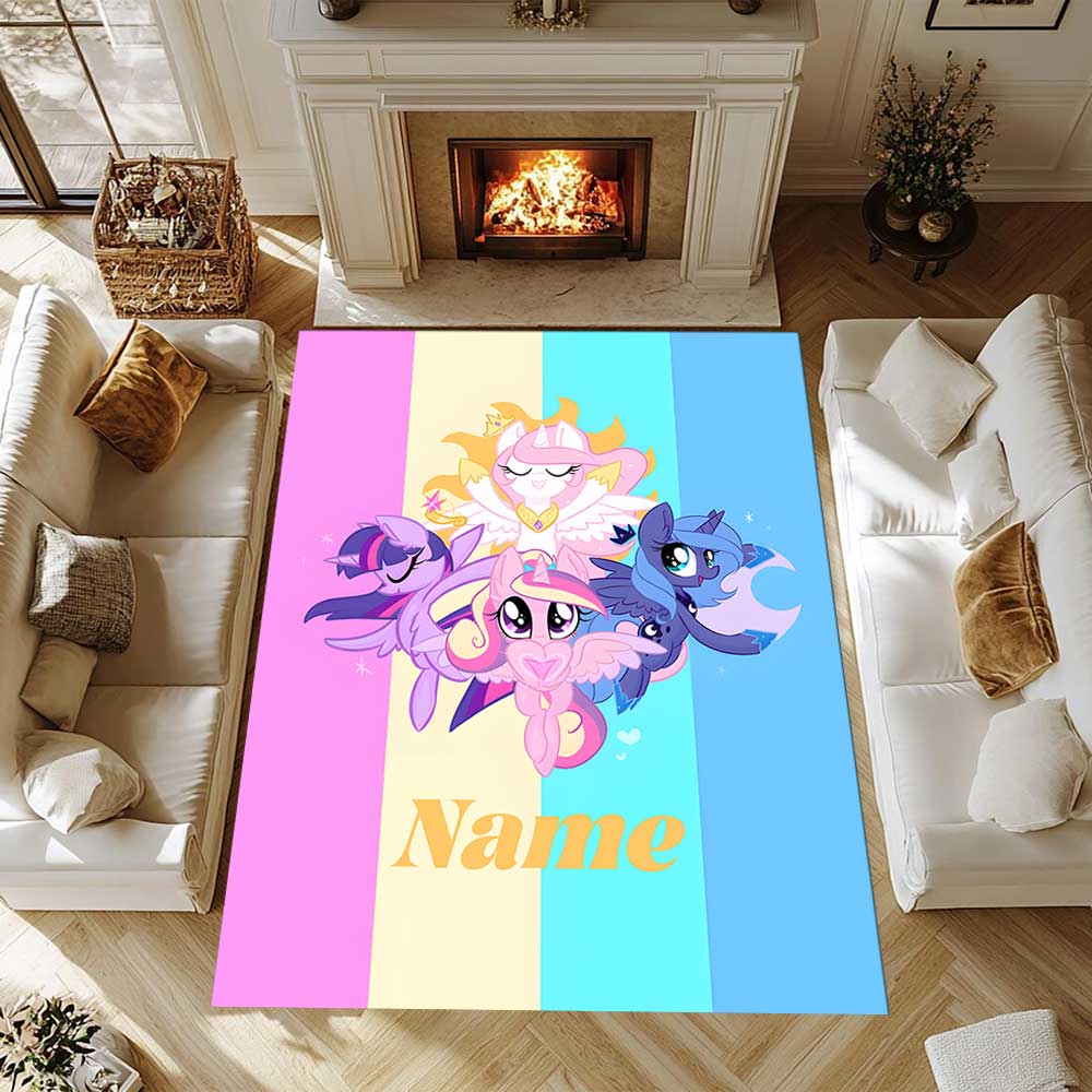 Little Pony (6) Customize Your Name Rug, Office Chair Cushion, Home Bedroom Living Room Gift.