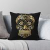Gold Sugar Skull Square Pillowcase Polyester Linen Velvet Printed Zip Decor Pillow Case Room Cushion Cover X