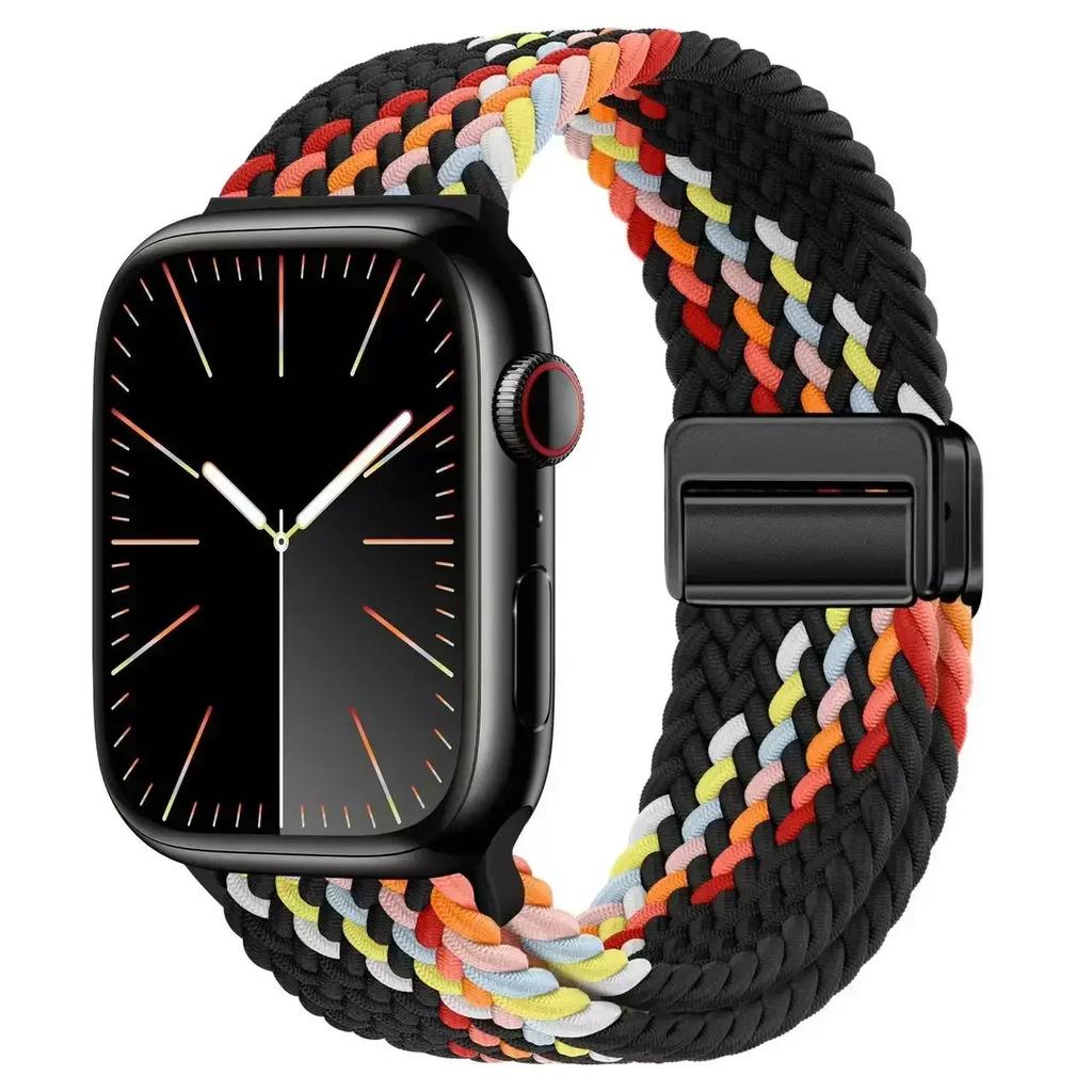 Nylon Braided Loop Strap for Apple Watch Ultra2 49mm 9 8 7 45 41mm Metal Magnetic Bracelet Wristband for 6 5 4 3 SE 44 40mm Band